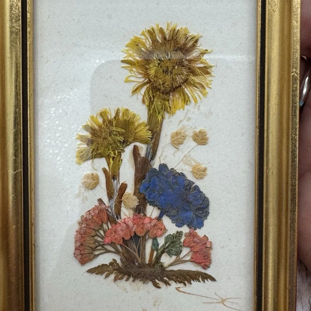 Dried Flowers Art Gold-Tone Frame Set of 2 Reichlin of Switzerland/ Austria VTG